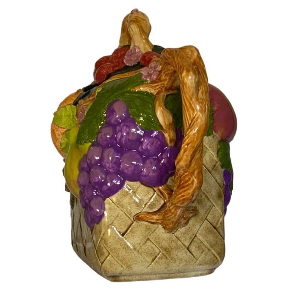 Vintage Large Hand Crafted Teapot Fruit Lattice Basket Artisanal Ceramic 1994 - Picture 2 of 15